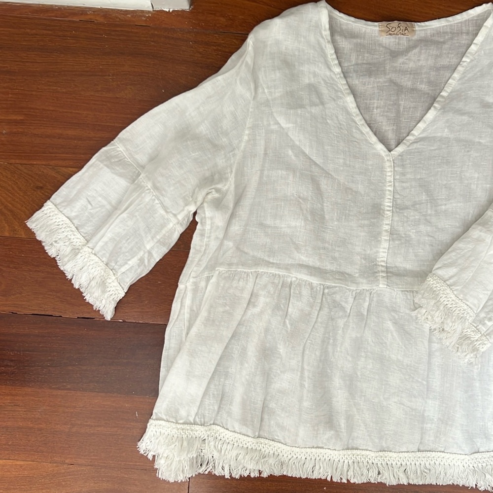 Linen Top with Fringe Detail